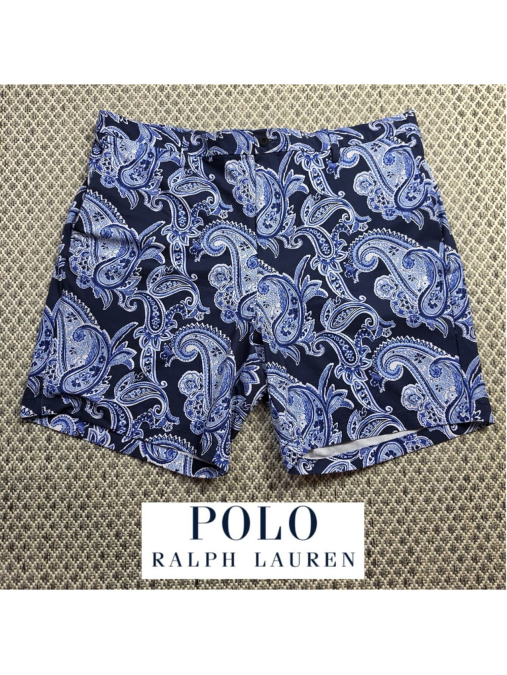 Polo Ralph Lauren Mens 40 Blue Paisley Stretch Straight Fit Performance Shorts